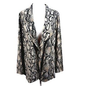 Susan Graver Liquid Knit Snake Print Blazer Jacket Gray/Black/ Gold Brown Sz LP